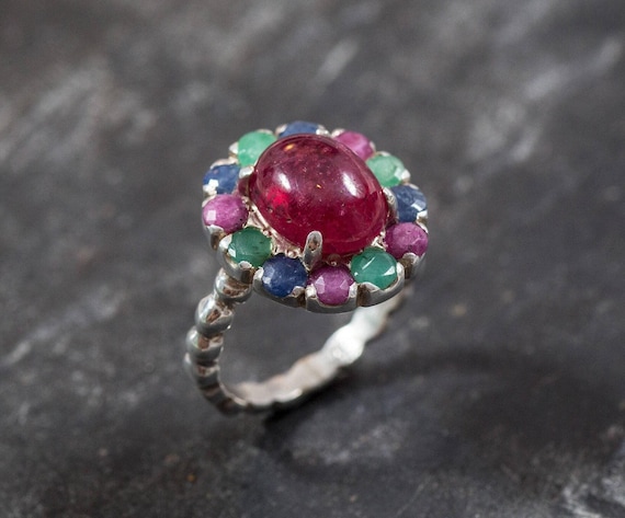 Ruby Ring, Natural Ruby Ring, July Birthstone, Victorian Ring, Vintage Ring, Red Ring, Multistone Ring, Victorian Ruby Ring, 925 Silver Ring