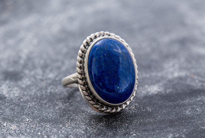 Large Lapis Ring, Lapis Lazuli Ring, Natural Lapis Lazuli, Blue Ring, Victorian Ring, Solid Silver Ring, December Birthstone, Lapis Lazuli image 10