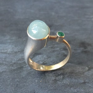 Aquamarine Ring, Natural Aquamarine, Emerald Ring, Natural Emerald, March Birthstone ,May Birthstone, Solid Silver Ring, Pure Silver, Aqua image 7