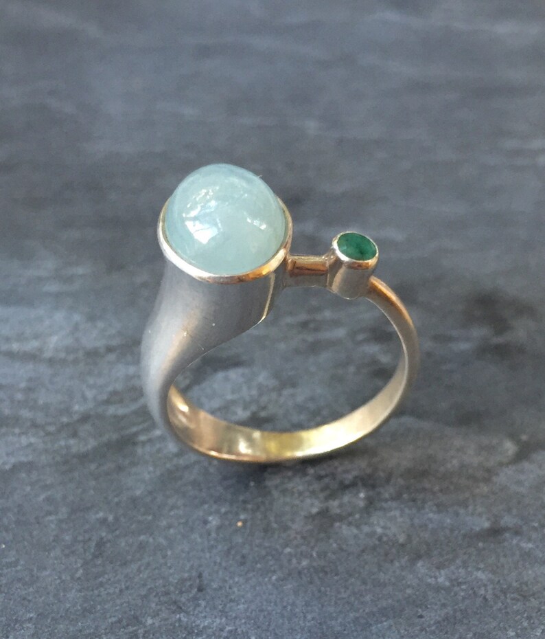 Aquamarine Ring, Natural Aquamarine, Emerald Ring, Natural Emerald, March Birthstone ,May Birthstone, Solid Silver Ring, Pure Silver, Aqua image 7