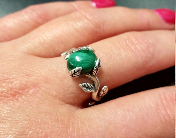 Bague En Argent Massif 925 Sertie D'une Malachite Naturelle Ronde 22 Mm - Taille 59, Made In France
