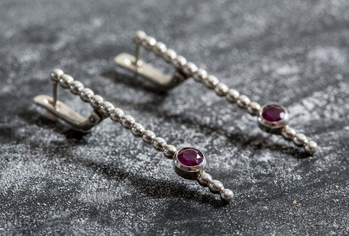 Natural Ruby Earrings Ruby Earrings Vintage Earrings Long - Etsy UK