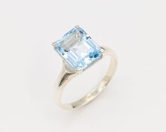 Square Ring, Blue Topaz Ring, Natural Blue Topaz, Vintage Rings, December Birthstone, Blue Ring, December Ring, Solid Silver Ring, Topaz