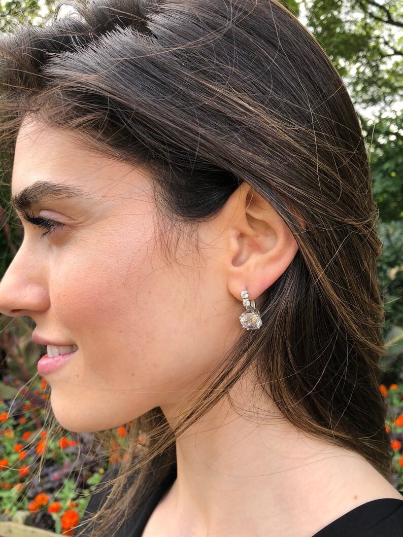 Blue Diamond Earrings Royal Blue Earrings Vintage Earrings Bridal Earrings Solid Silver Earrings Sapphire Earrings Created Sapphire