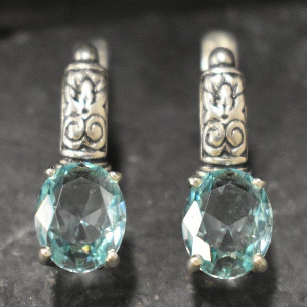 Aquamarine Earrings, Created Aquamarine, Blue Vintage Earrings, Blue Diamond Earrings, Vintage Earrings, Solid Silver Earrings, Aquamarine