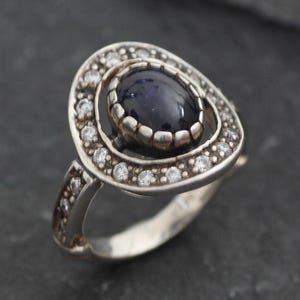 Vintage Saphir Ring, natürlicher Saphir, Ring Blau Oval, Blau Vintage Ring, Blau Cocktail Ring, Ring massiv Silber, Geschenk für sie, Adina Stein Bild 10