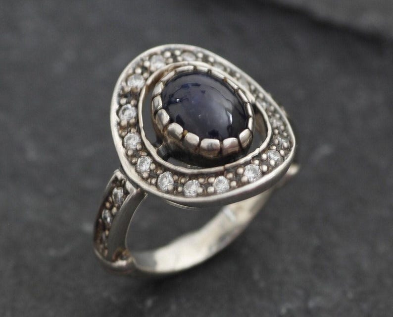 Vintage Saphir Ring, natürlicher Saphir, Ring Blau Oval, Blau Vintage Ring, Blau Cocktail Ring, Ring massiv Silber, Geschenk für sie, Adina Stein Bild 10