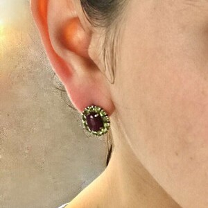Ruby Earrings, Natural Ruby, July Birthstone, 2 Carat Ruby, Peridot Earrings, Natural Peridot, August Birthstone, Victorian Earrings, Ruby image 2
