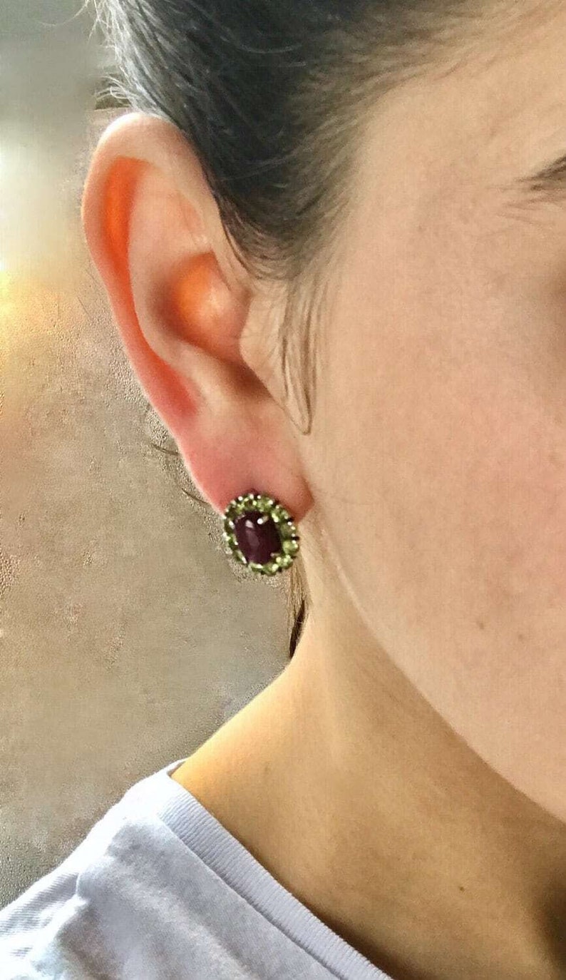Ruby Earrings, Natural Ruby, July Birthstone, 2 Carat Ruby, Peridot Earrings, Natural Peridot, August Birthstone, Victorian Earrings, Ruby image 2