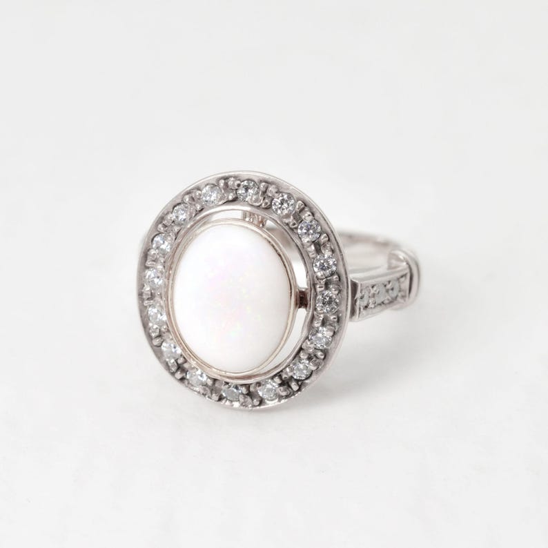 Opal Ring, Natural Opal Ring, Australian Opal, Vintage Opal Ring, October Birthstone, Antique Ring, Big Solitaire Ring, Sterling Silver Ring image 7
