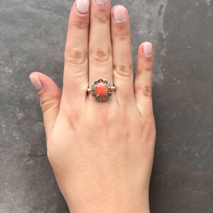 Anillo de coral natural, piedra de nacimiento de marzo, anillo de coral, coral rosa, anillo vintage, anillo de citrino, anillo de amatista, anillo de topacio azul, anillo de plata maciza imagen 10