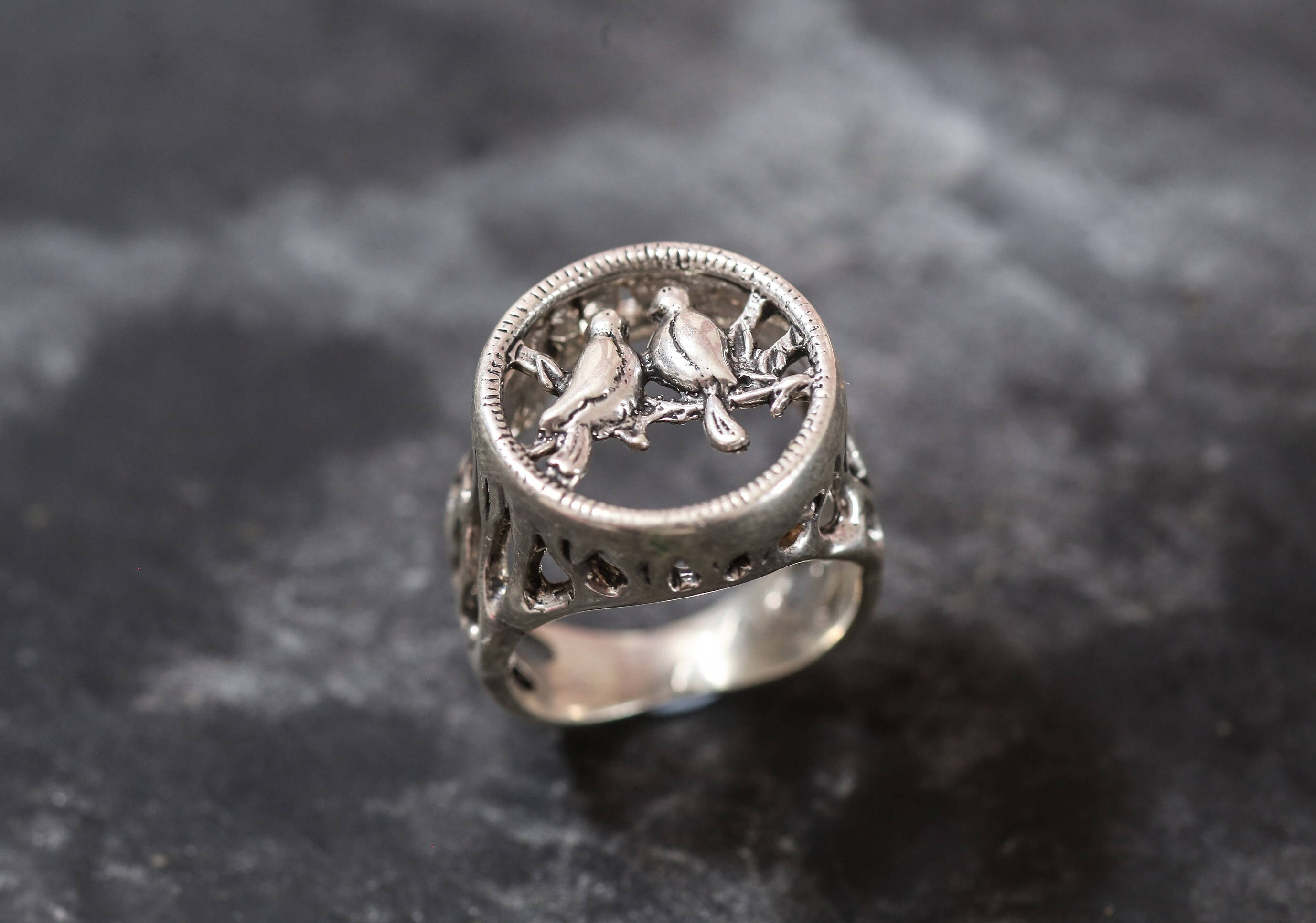 Love Birds Ring Love Ring Solid Silver Ring Statement Ring | Etsy