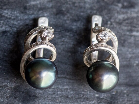 Black Pearl Earrings Genuine Pearl Vintage Pearl Vintage