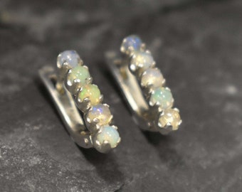 Pendientes de ópalo, pendientes de ópalo natural, piedra de nacimiento de octubre, pendientes de barra de plata, pendientes de barra, pendientes de ópalo, pendientes vintage, pendientes de plata 925