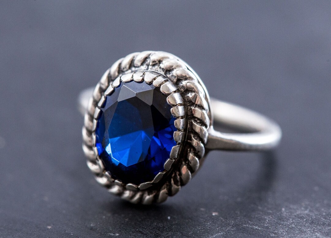 Blue Sapphire Ring Created Sapphire Vintage Rings Blue - Etsy UK
