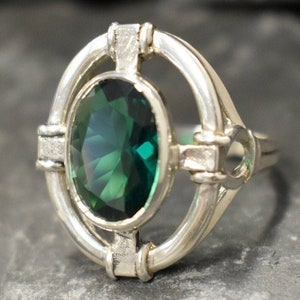 Green Emerald Ring, Emerald Ring, Created Emerald, Vintage Emerald Ring, Statement Ring, Artistic Ring, Green Diamond Ring, 925 Silver Ring