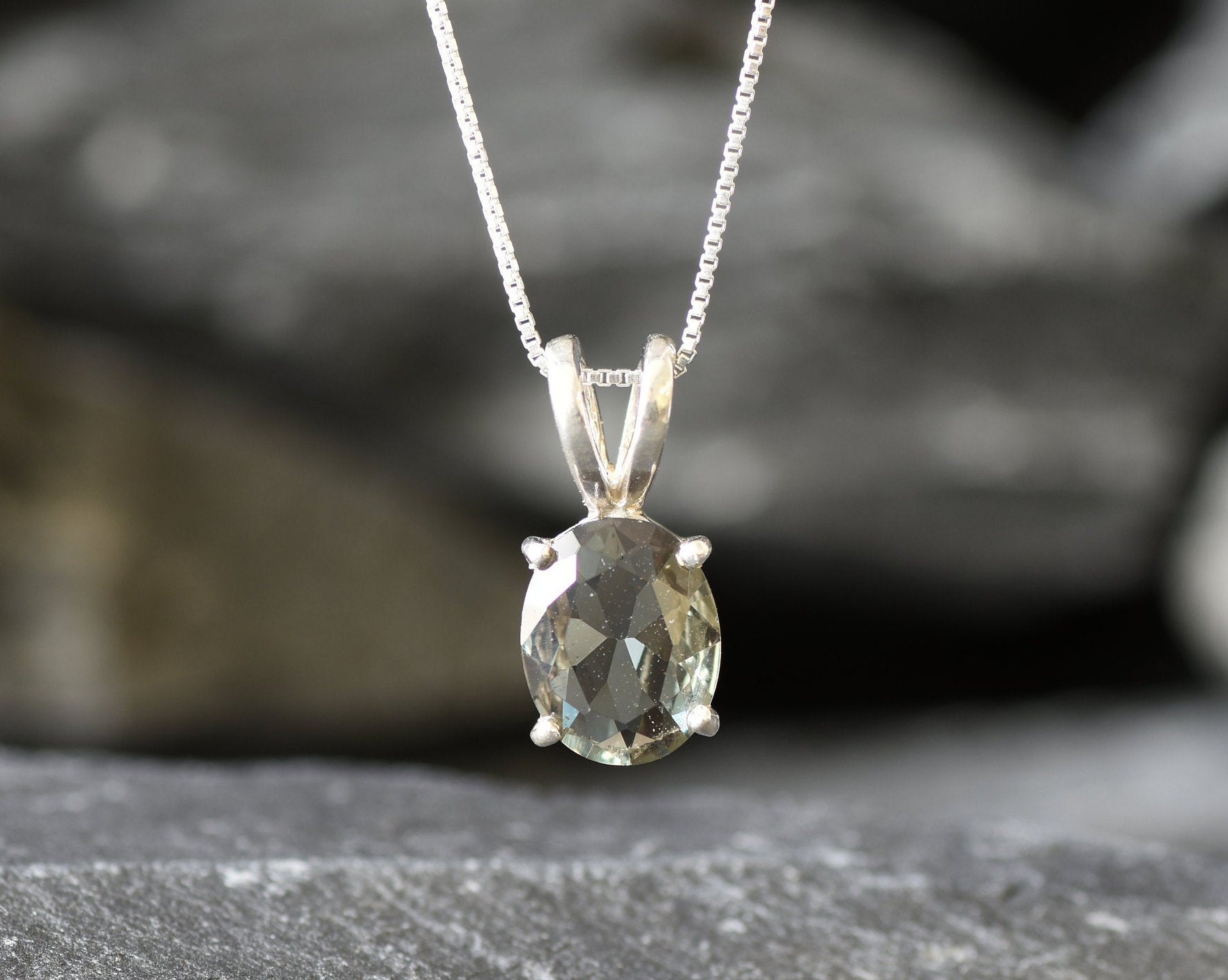 Green Diamond Pendant Created Green Diamond Green Oval Etsy