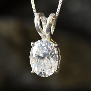 Diamond Necklace, Delicate Pendant, CZ Diamond Pendant, Sterling Silver Diamond Necklace, Bridesmaid Necklace, Solitaire Lab Diamond Charm image 7
