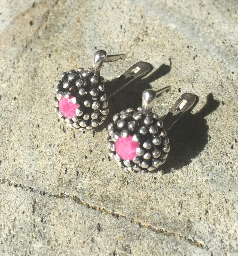 Ruby Earrings, Natural Ruby Earrings, Vintage Earrings, Antique Earrings, Natural Ruby, Vintage Ruby Earrings, July Birthstone, Pure Silver image 8