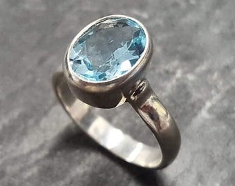 Blue Topaz Ring, Natural Blue Topaz, Promise Ring, Solitaire Ring, December Birthstone, Sky Blue Topaz, December Ring, Solid Silver Ring