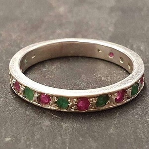 Eternity Ring, Ruby Band, Emerald Band, Birthstone Ring, Stackable Ring, Vintage Eternity Ring, Multistone Ring, Eternity Band, Silver Ring image 3