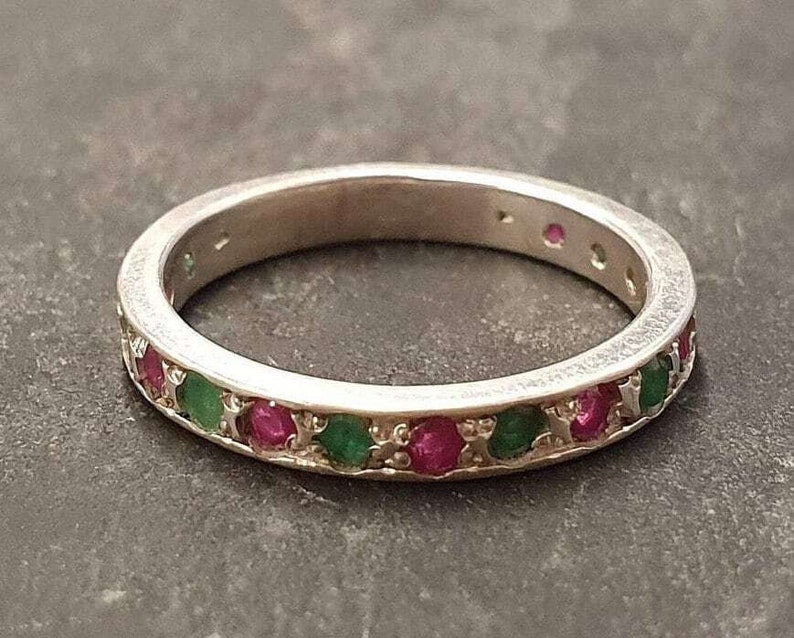 Eternity Ring, Ruby Band, Emerald Band, Birthstone Ring, Stackable Ring, Vintage Eternity Ring, Multistone Ring, Eternity Band, Silver Ring image 3