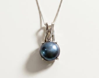 Natural Black Pearl Necklace, Large Round Pearl Pendant, June Birthstone Gift