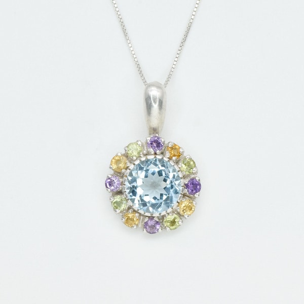 Blue Topaz Pendant, Natural Stones, Natural Topaz, Gem Pendant, Birthstone Pendant, Vintage Pendant, Citrine, Peridot, Pure Silver