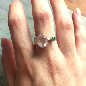 Rose Quartz Ring, Natural Rose Quartz, Diamond Cut, Emerald Ring, Solid Silver Ring, Natural Emerald, Vintage Emerald Ring, Vintage Ring image 7
