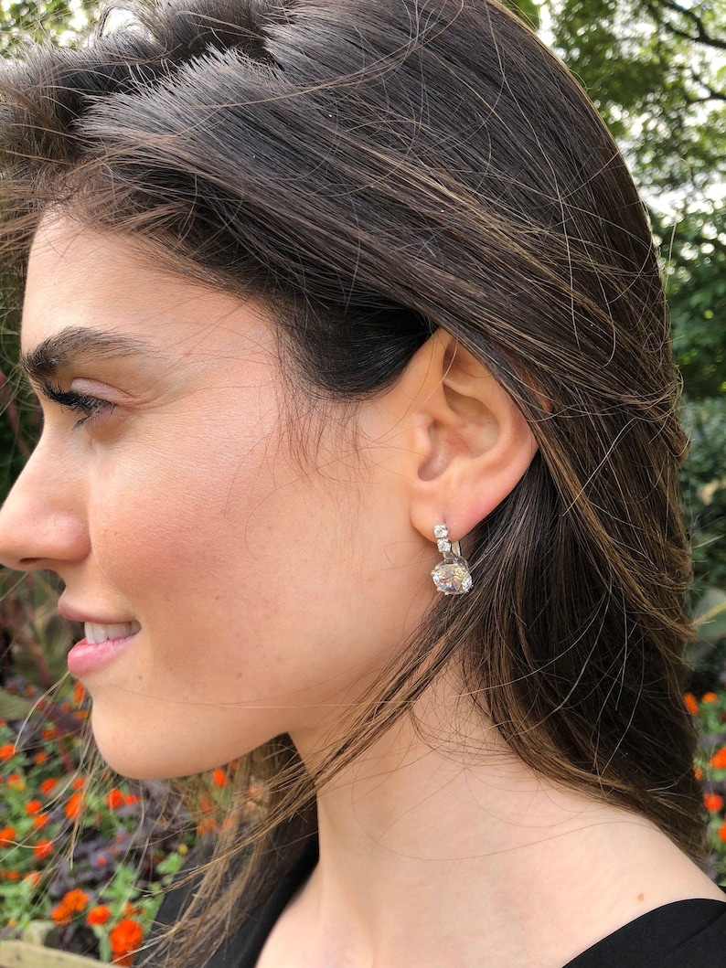 Vintage Earrings, Diamond Earrings, 2 carat Diamond, Created Diamond, Bridal Diamond Earrings, Bridal Earrings, CZ Diamonds, Solid Silver image 10