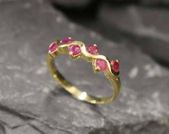 Gold Ruby Ring, Ruby Ring, July Birthstone, Asymmetric Ring, Gold Vintage Ring, Natural Ruby Ring, Real Ruby Ring, Red Ring, 925 Silver Ring