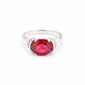 Tribal Ruby Ring, Created Ruby, Red Vintage Ring, Horizontal Ring, Antique Ring, 3 Carat Ruby, Statement Ring, Boho Ring, Solid Silver Ring