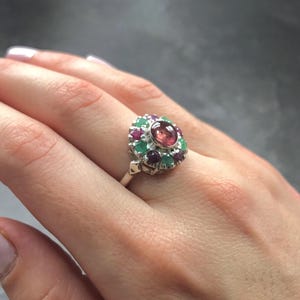 Pink Tourmaline Ring, Natural Emerald Ring, Natural Ruby Ring, Vintage Silver Ring, Victorian Ring, Pink Vintage Ring, Pink Tourmaline, Ruby image 8