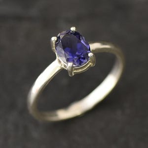 Iolite Ring, Natural Iolite Ring, Violet Ring, Promise Ring,  Solid Silver Ring, Vintage Rings, Solitaire Ring, Dainty Ring, Iolite