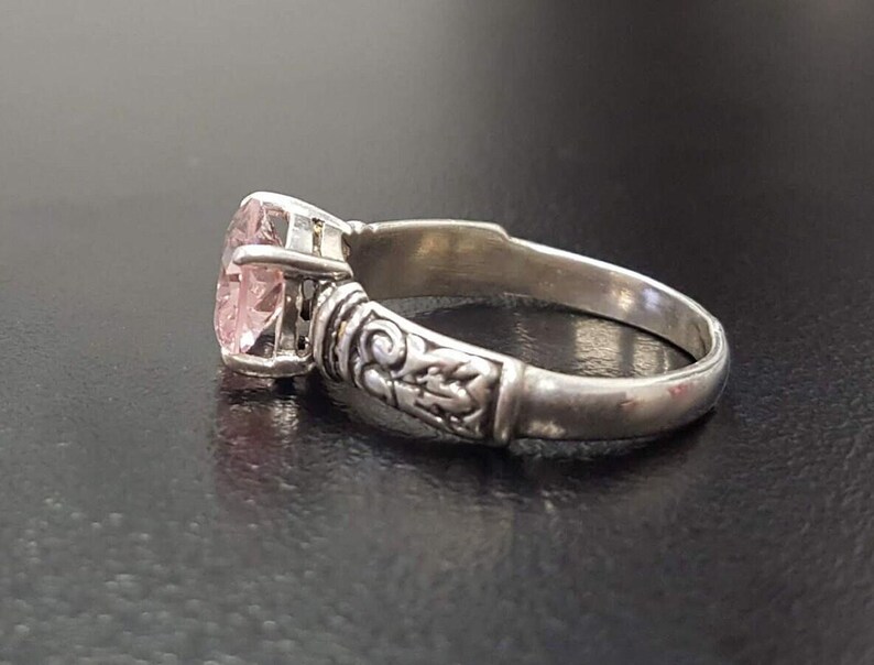 Morganite Ring, Created Morganite, Pink Diamond Ring, Pink Bohemian Ring, Pink Ring, Horizontal Ring, Vintage Rings, Silver Ring, Morganite image 7