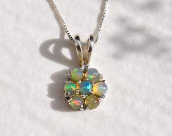 Opal Pendant, Ethiopian Opal Pendant, Natural Opal, Opal Flower Pendant, Fire Opal Pendant, Vintage Flower Pendant, October Birthstone