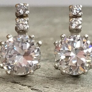 Vintage Earrings, Diamond Earrings, 2 carat Diamond, Created Diamond, Bridal Diamond Earrings, Bridal Earrings, CZ Diamonds, Solid Silver image 9