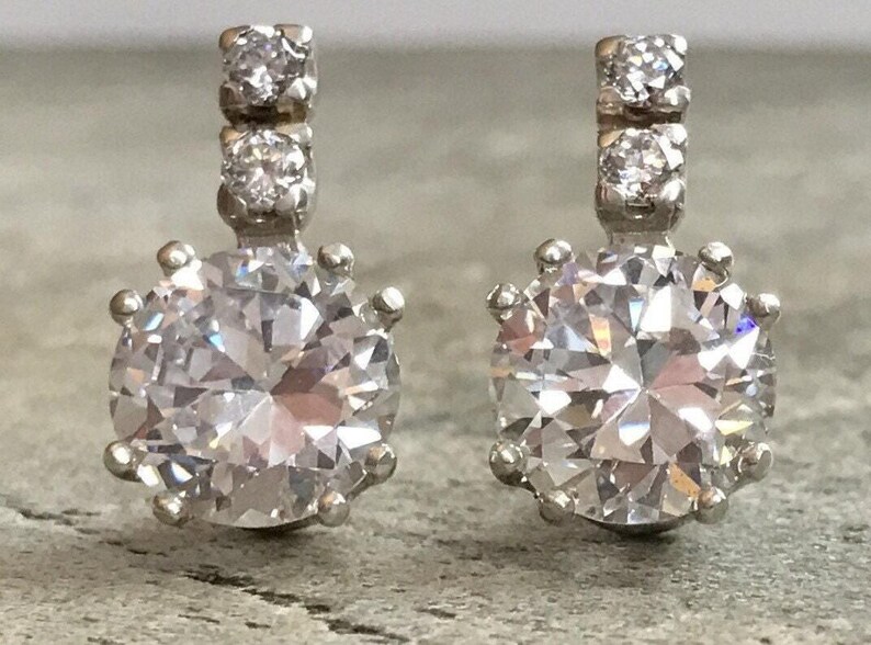Vintage Earrings, Diamond Earrings, 2 carat Diamond, Created Diamond, Bridal Diamond Earrings, Bridal Earrings, CZ Diamonds, Solid Silver image 9