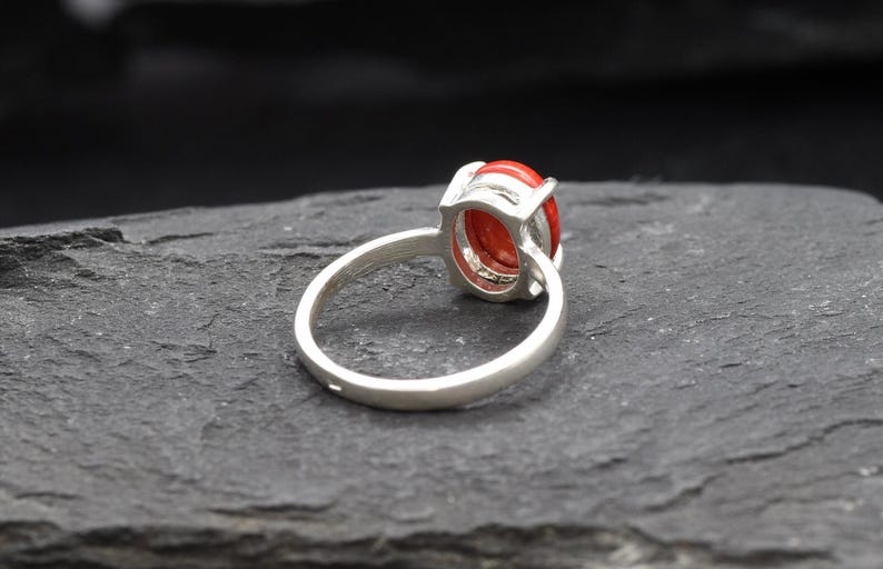 Red Coral Ring, Natural Coral, Solitaire Ring, Promise Ring, Simple Ring, Red Oval Ring, 3 Carat Ring, Proposal Ring, Solid Silver Ring image 10