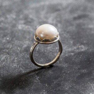 Vintage Pearl Ring, Real Pearl Ring, White Pearl Ring, June Birthstone Ring, Pearl Statement Ring, Pearl Solitaire Ring, Adina Stone image 9
