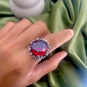 Ruby Statement Ring, Created Ruby, Red Vintage Ring, Large Red Ring, Ruby Cocktail Ring, Ancient Red Ring, July Birthstone, Adina Stone image 2
