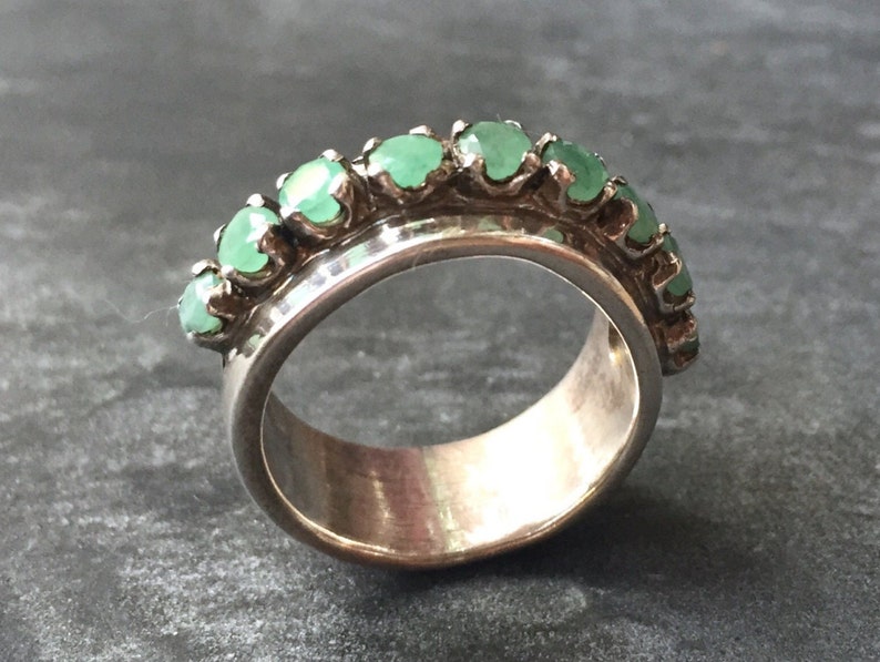 Emerald Band, Natural Emerald, 1 Carat Emerald, May Birthstone, Double Band, Half Eternity Ring, Bezel Ring, Bezel Band, Solid Silver Ring image 2