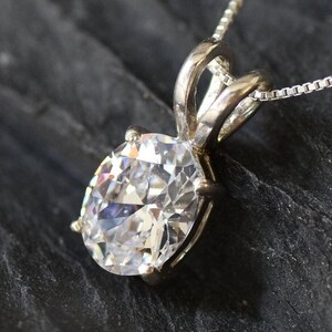 Diamond Necklace, Delicate Pendant, CZ Diamond Pendant, Sterling Silver Diamond Necklace, Bridesmaid Necklace, Solitaire Lab Diamond Charm image 3