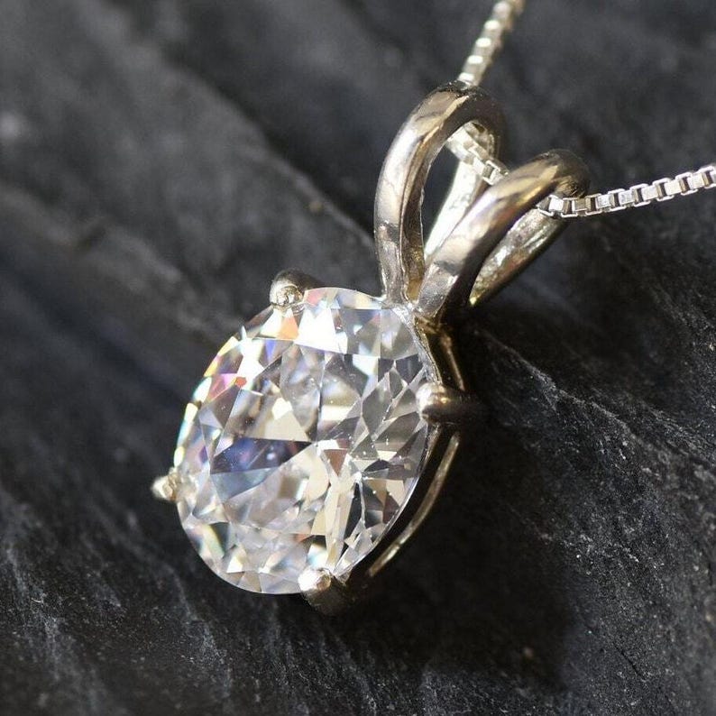 Diamond Necklace, Delicate Pendant, CZ Diamond Pendant, Sterling Silver Diamond Necklace, Bridesmaid Necklace, Solitaire Lab Diamond Charm image 3