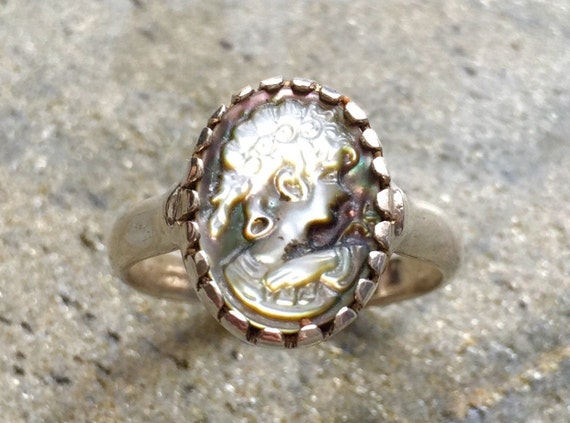 Gold Vermeil Sterling Silver Carved Cameo Ring 7.5 - Yourgreatfinds