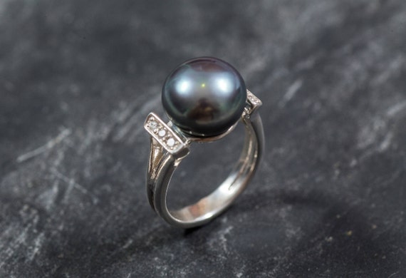 Sterling Silver Marcasite Black and White Cultured Pearl Ring - Walmart.com