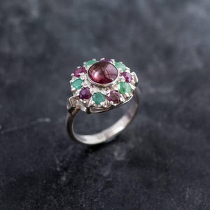 Pink Tourmaline Ring, Natural Emerald Ring, Natural Ruby Ring, Vintage Silver Ring, Victorian Ring, Pink Vintage Ring, Pink Tourmaline, Ruby image 7