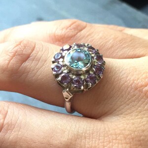 Victorian Ring, Blue Topaz Ring, Amethyst Ring, Birthstone Ring, Round Vintage Ring, Natural Topaz Ring, Round Silver Ring, 925 Silver Ring image 2
