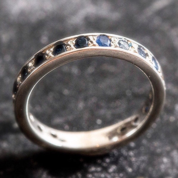 Saphir Band, natürlicher Saphir Eternity Ring, September Geburtsstein, Vintage Band, Saphir Ring, September Band, Saphir, Silber