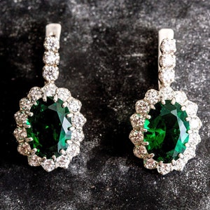 Prinzessin Diana Ohrringe, Smaragd Ohrringe, Erstellt Smaragd, Grüner Smaragd, Braut Ohrringe, CZ Diamanten, Grüne Ohrringe, Reines Silber
